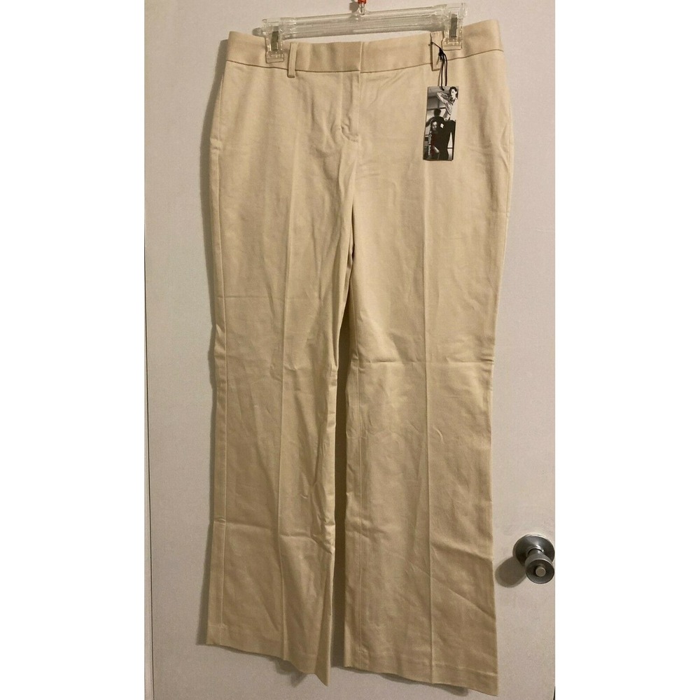 Express Design Women's Pants 8 Beige Studio Editor Cotton Sateen Stretch 2850